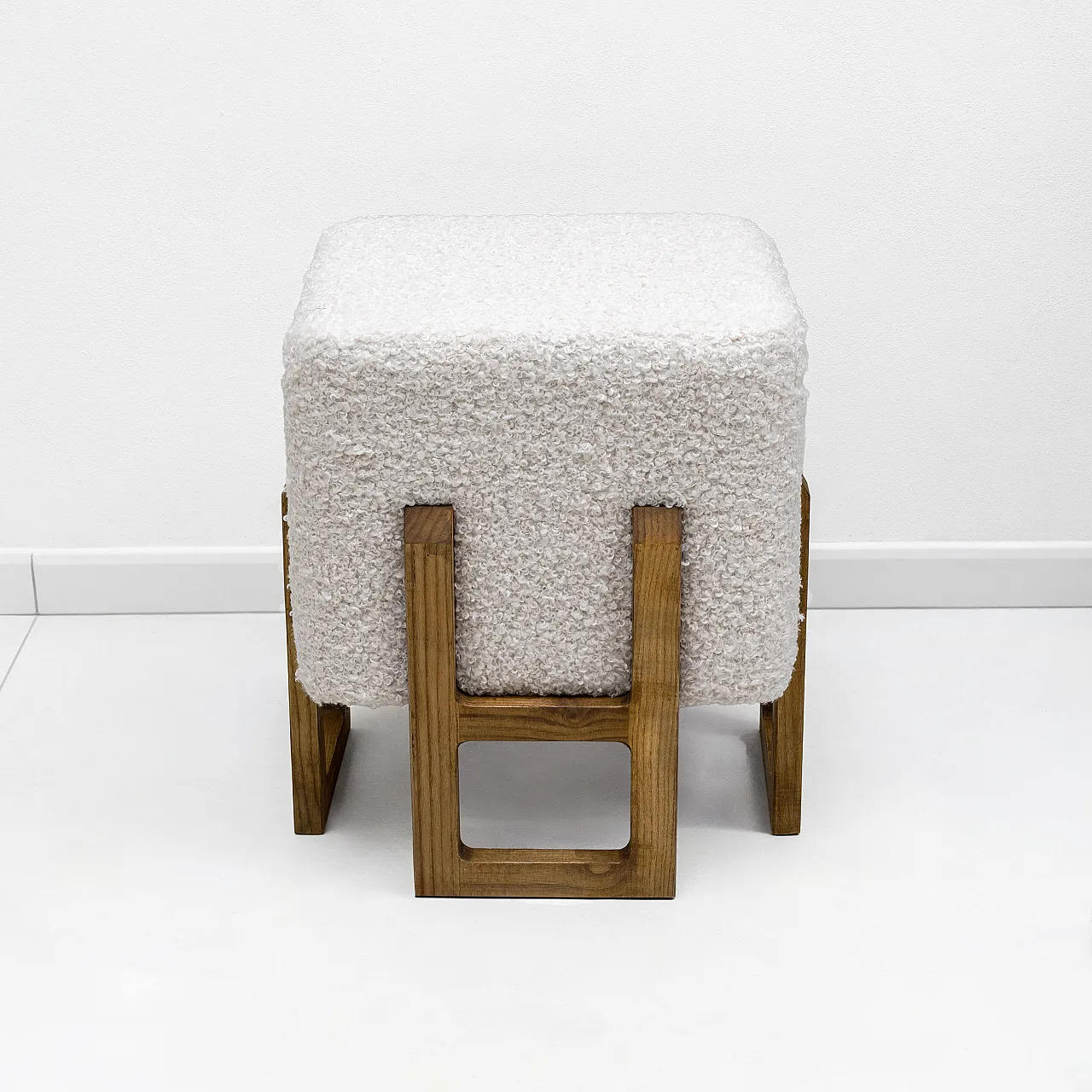 Pair of Italian modernist stools in upholstered ash wood, 2000s 2
