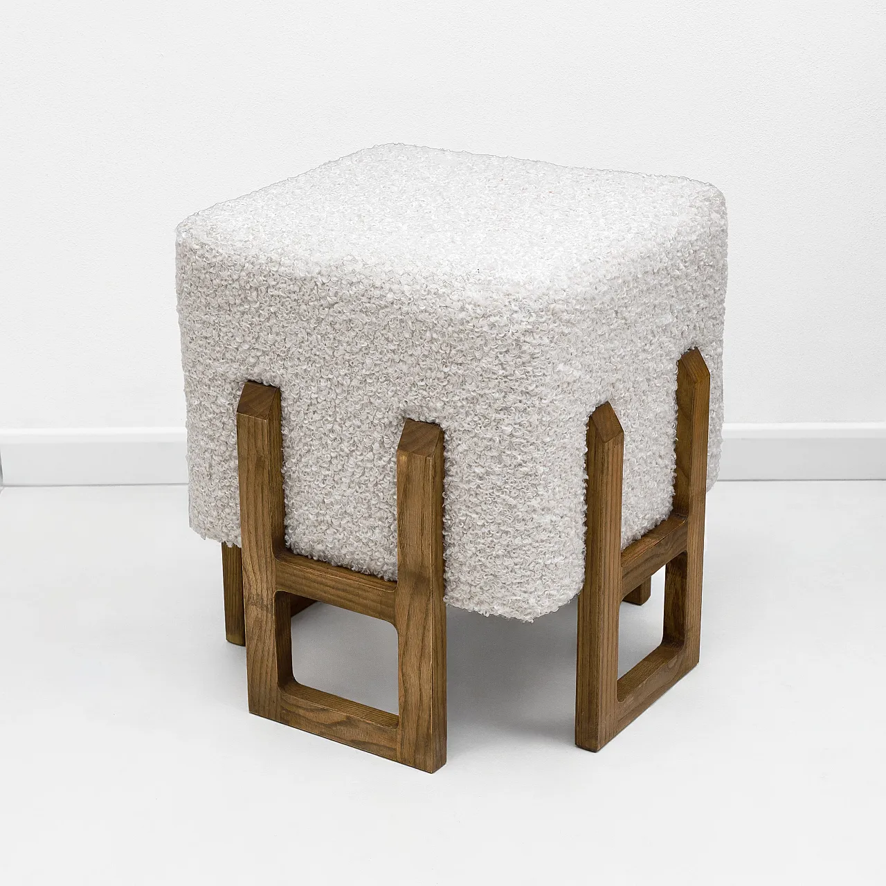 Pair of Italian modernist stools in upholstered ash wood, 2000s 3
