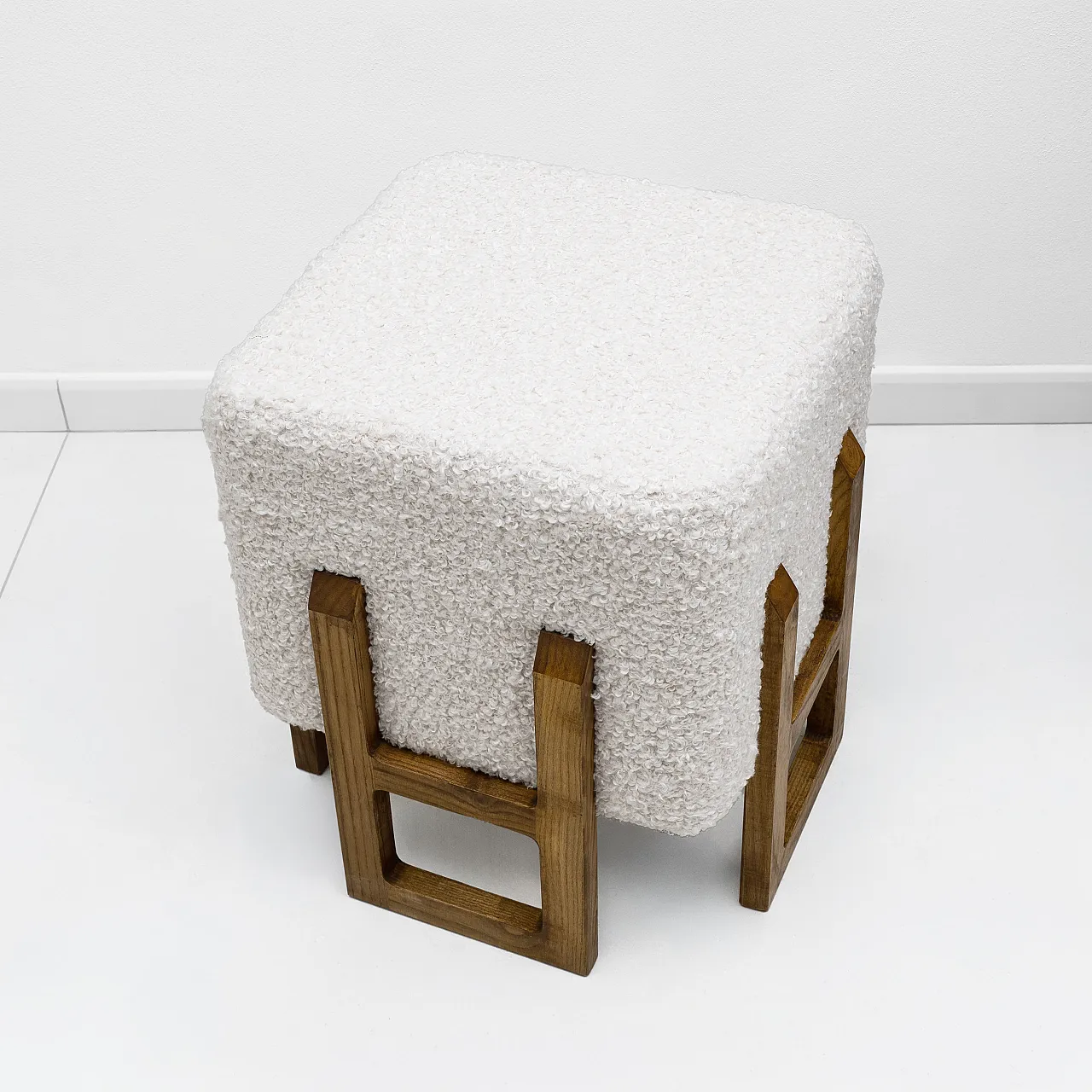 Pair of Italian modernist stools in upholstered ash wood, 2000s 4