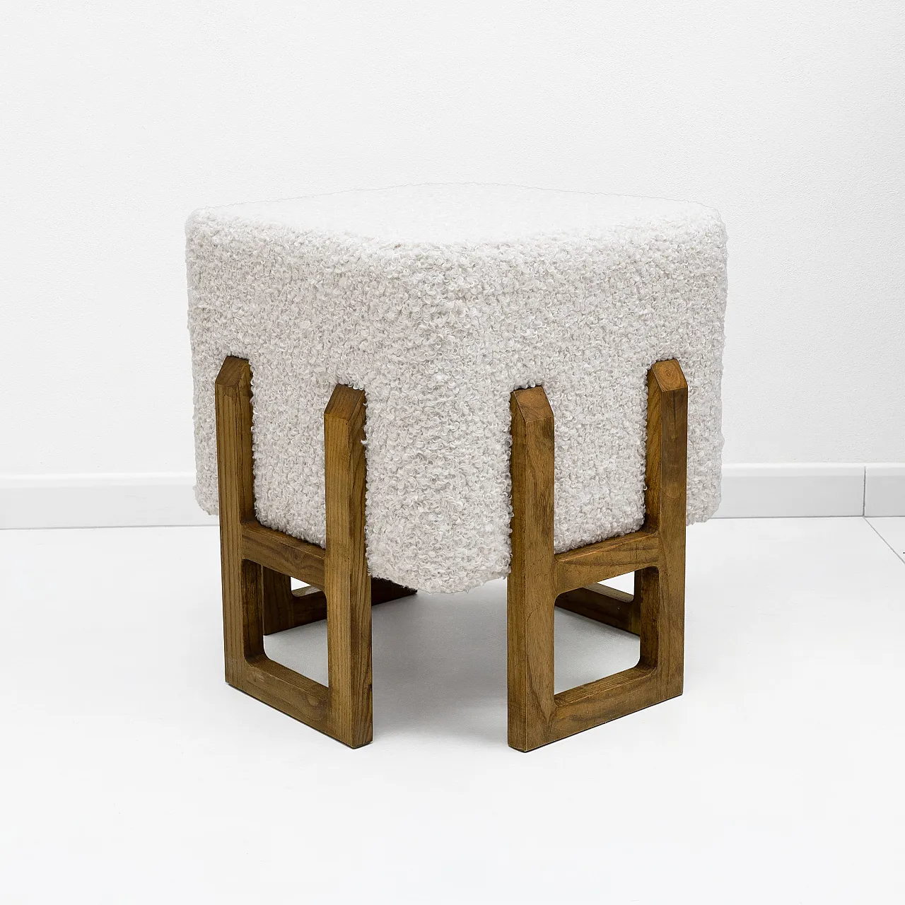 Pair of Italian modernist stools in upholstered ash wood, 2000s 6