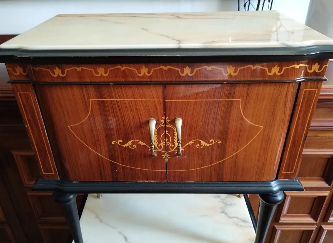 Coppia di comodini Mid Century con piani in marmo, anni '50 2