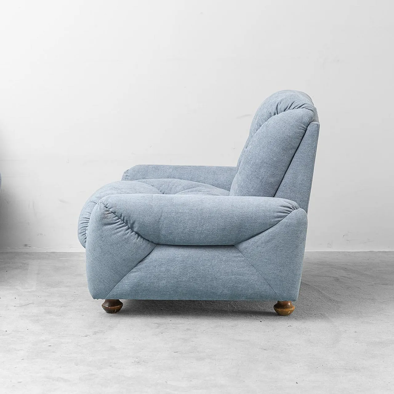 Pair of light blue fabric armchairs, 1950s 4