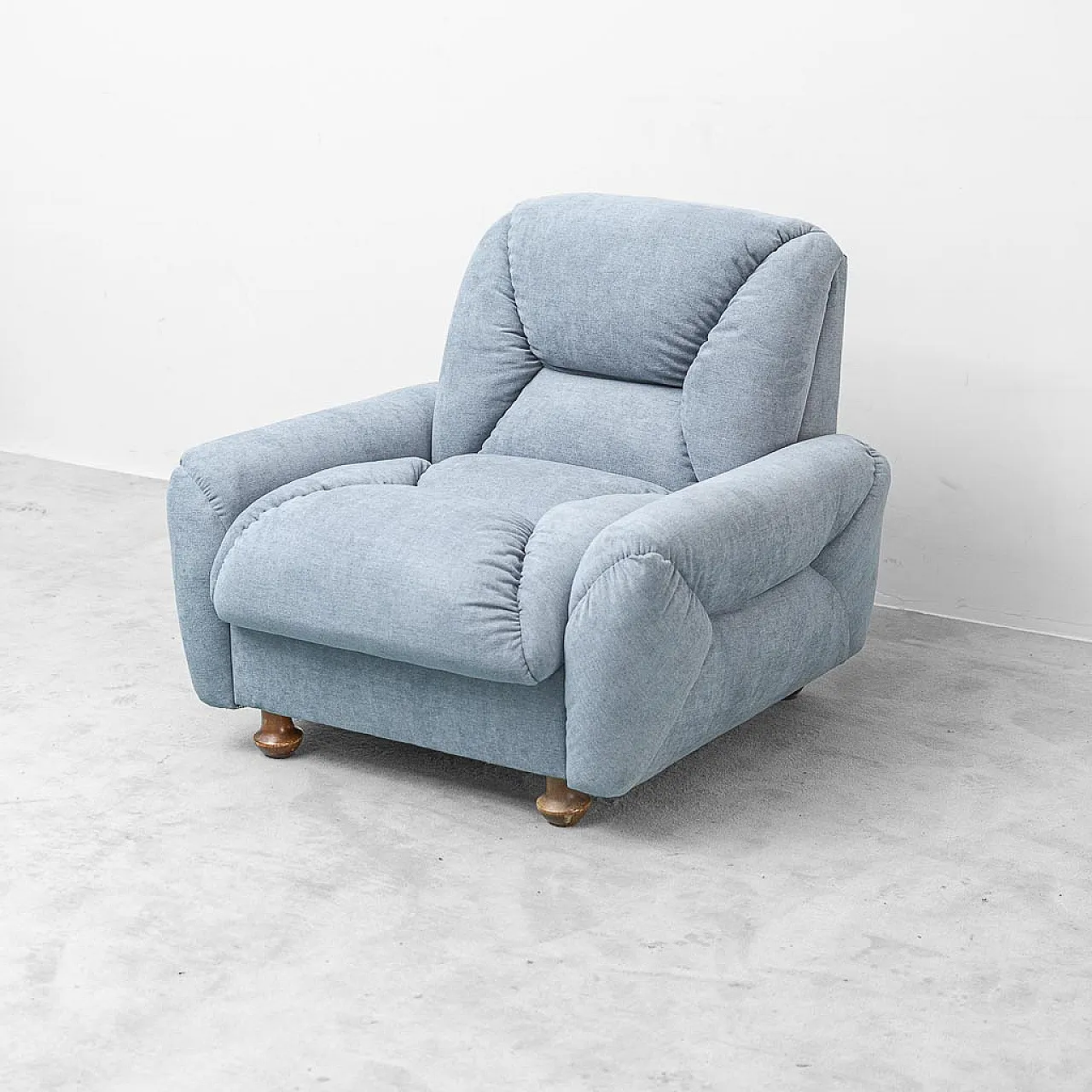 Pair of light blue fabric armchairs, 1950s 6