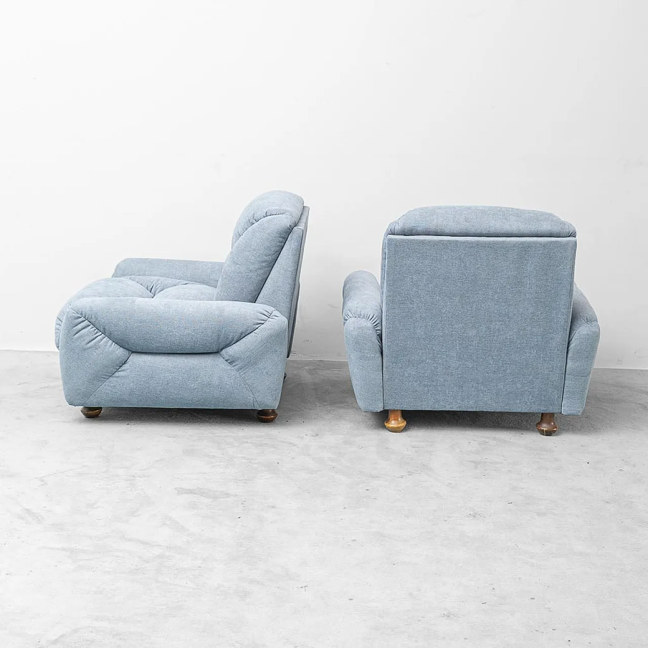 Pair of light blue fabric armchairs, 1950s 8