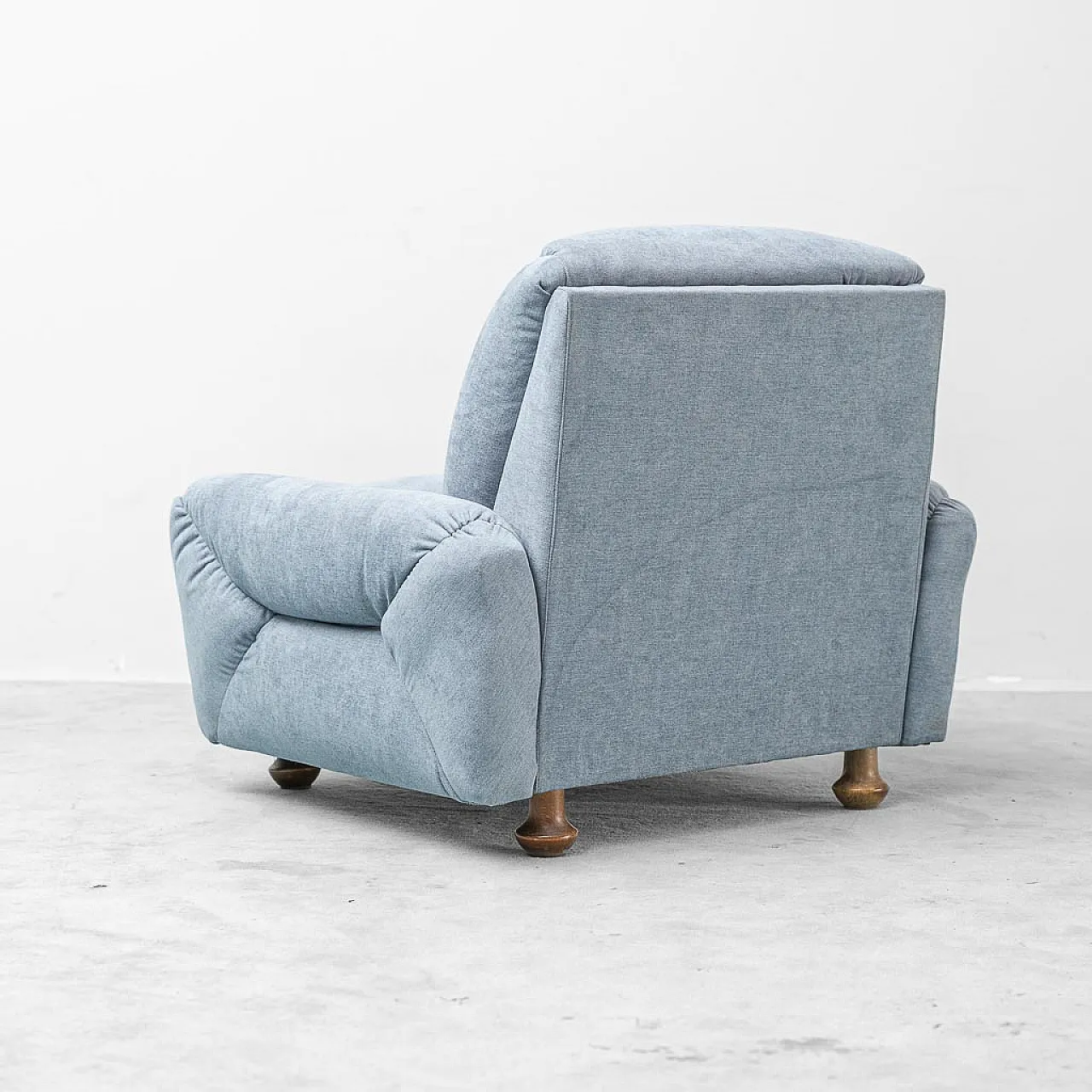Pair of light blue fabric armchairs, 1950s 9