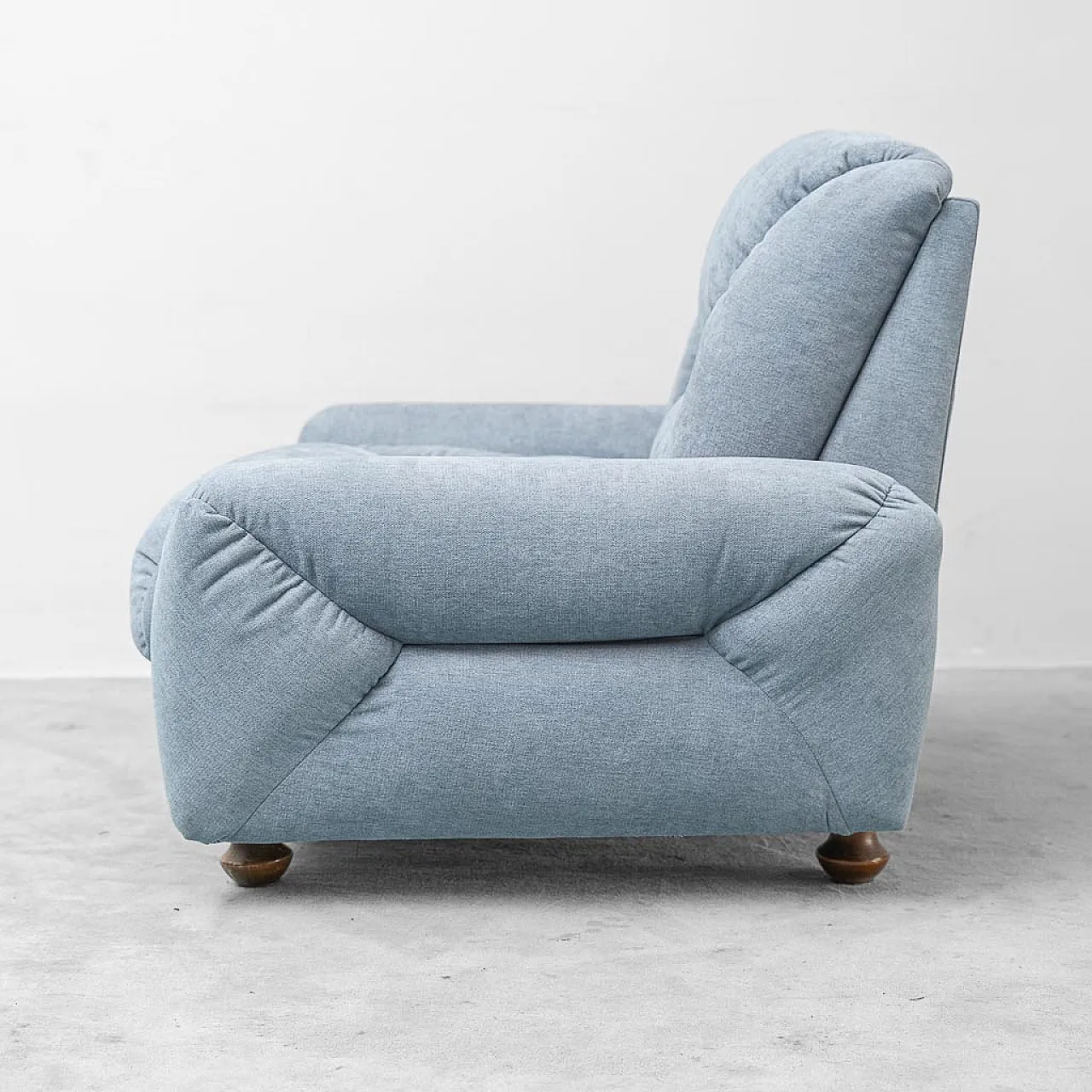 Pair of light blue fabric armchairs, 1950s 11