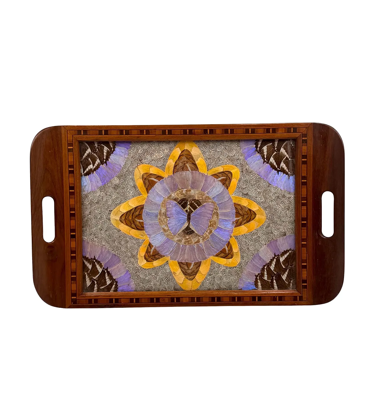 Wooden tray inlaid with butterfly wings, Brazil, 1950s 6