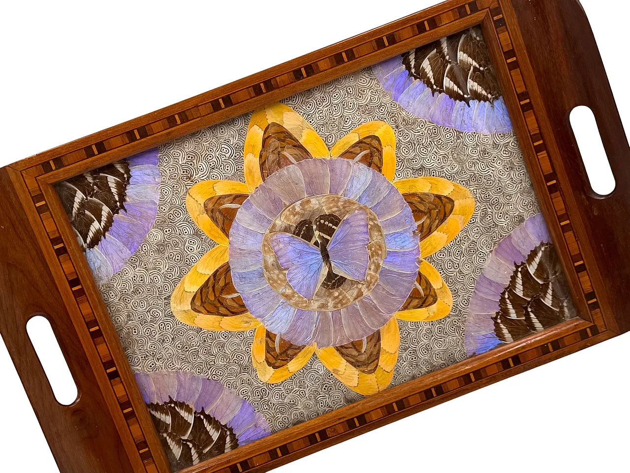 Wooden tray inlaid with butterfly wings, Brazil, 1950s 8