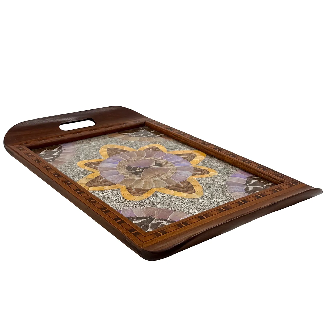 Wooden tray inlaid with butterfly wings, Brazil, 1950s 9