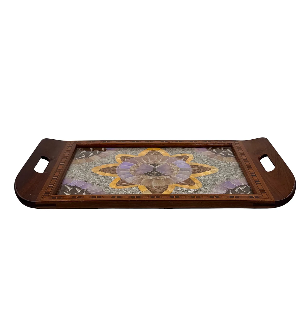 Wooden tray inlaid with butterfly wings, Brazil, 1950s 10