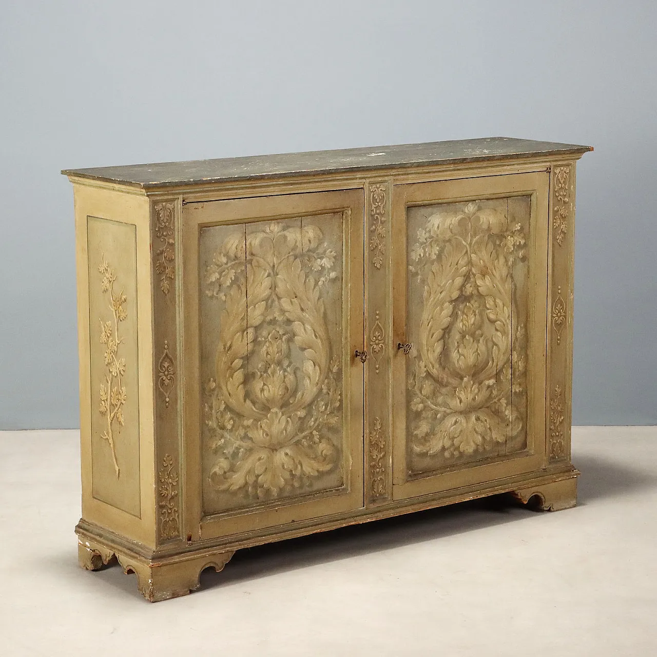 Baroque style sideboard in fir and poplar, 19th century 1