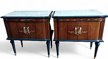 Coppia di comodini Mid Century con piani in marmo, anni '50