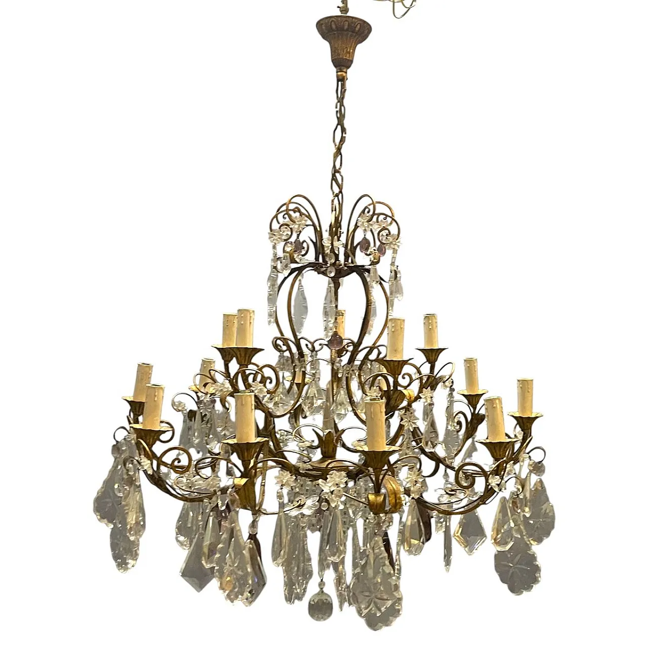 Lampadario grande fiorentino con fiori in vetro di Murano, Italia, anni '50 1