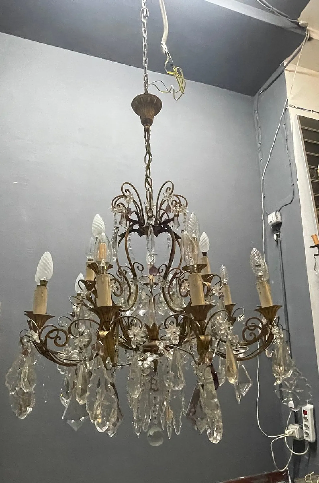 Lampadario grande fiorentino con fiori in vetro di Murano, Italia, anni '50 5