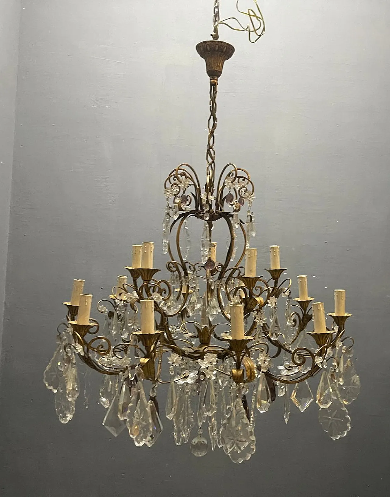 Lampadario grande fiorentino con fiori in vetro di Murano, Italia, anni '50 6