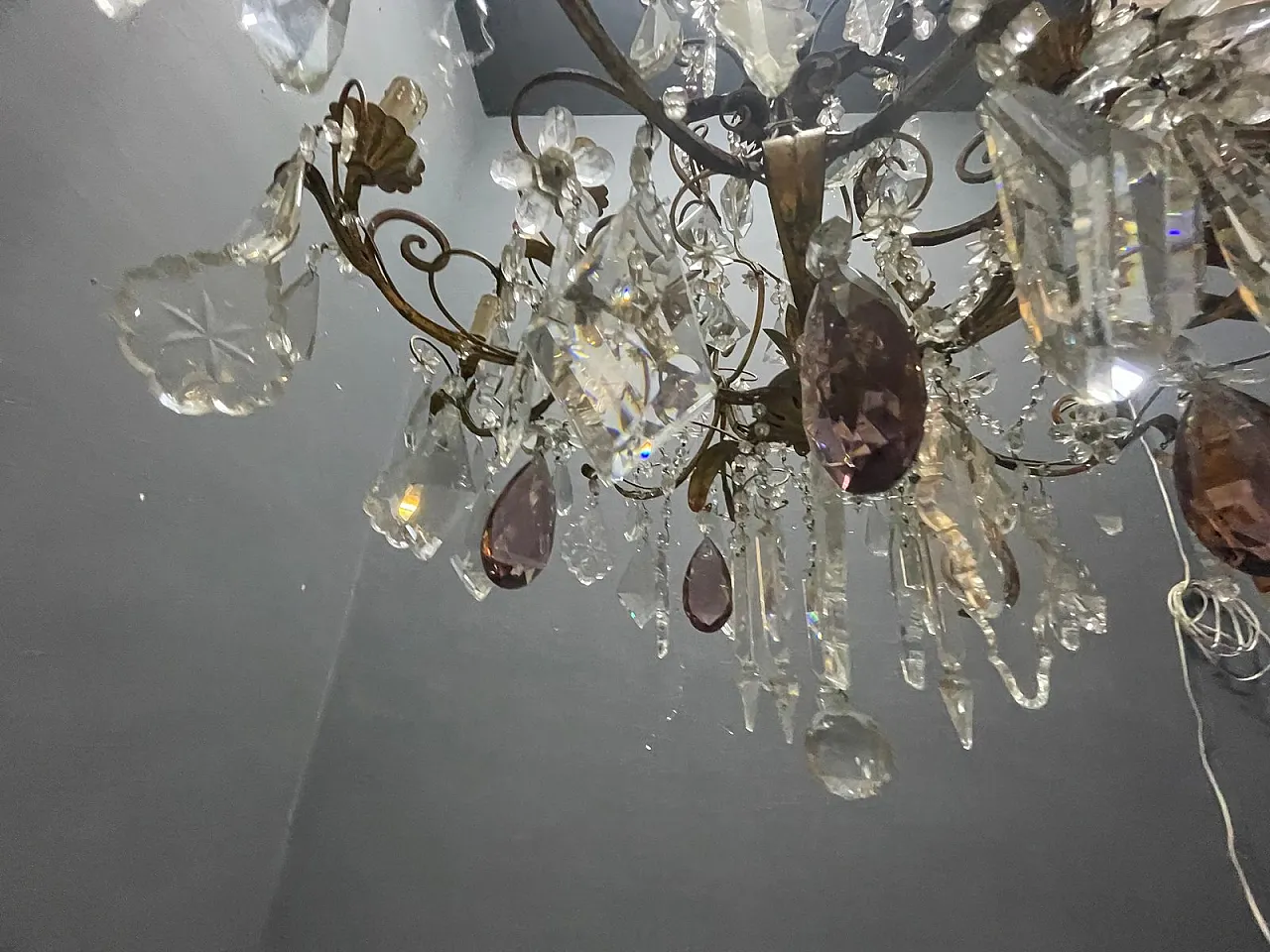 Lampadario grande fiorentino con fiori in vetro di Murano, Italia, anni '50 7