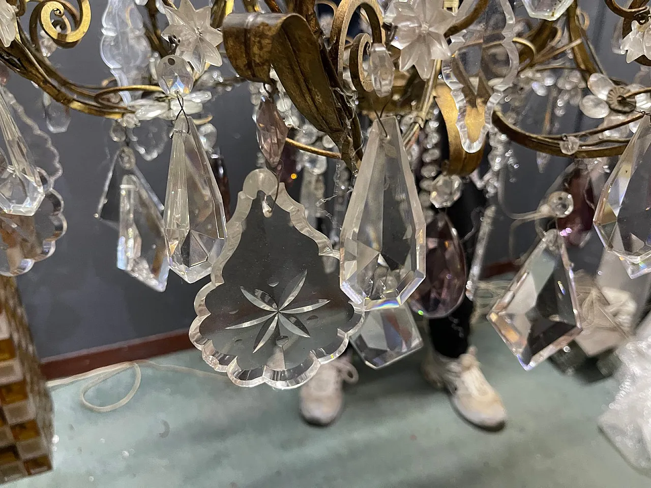 Lampadario grande fiorentino con fiori in vetro di Murano, Italia, anni '50 8