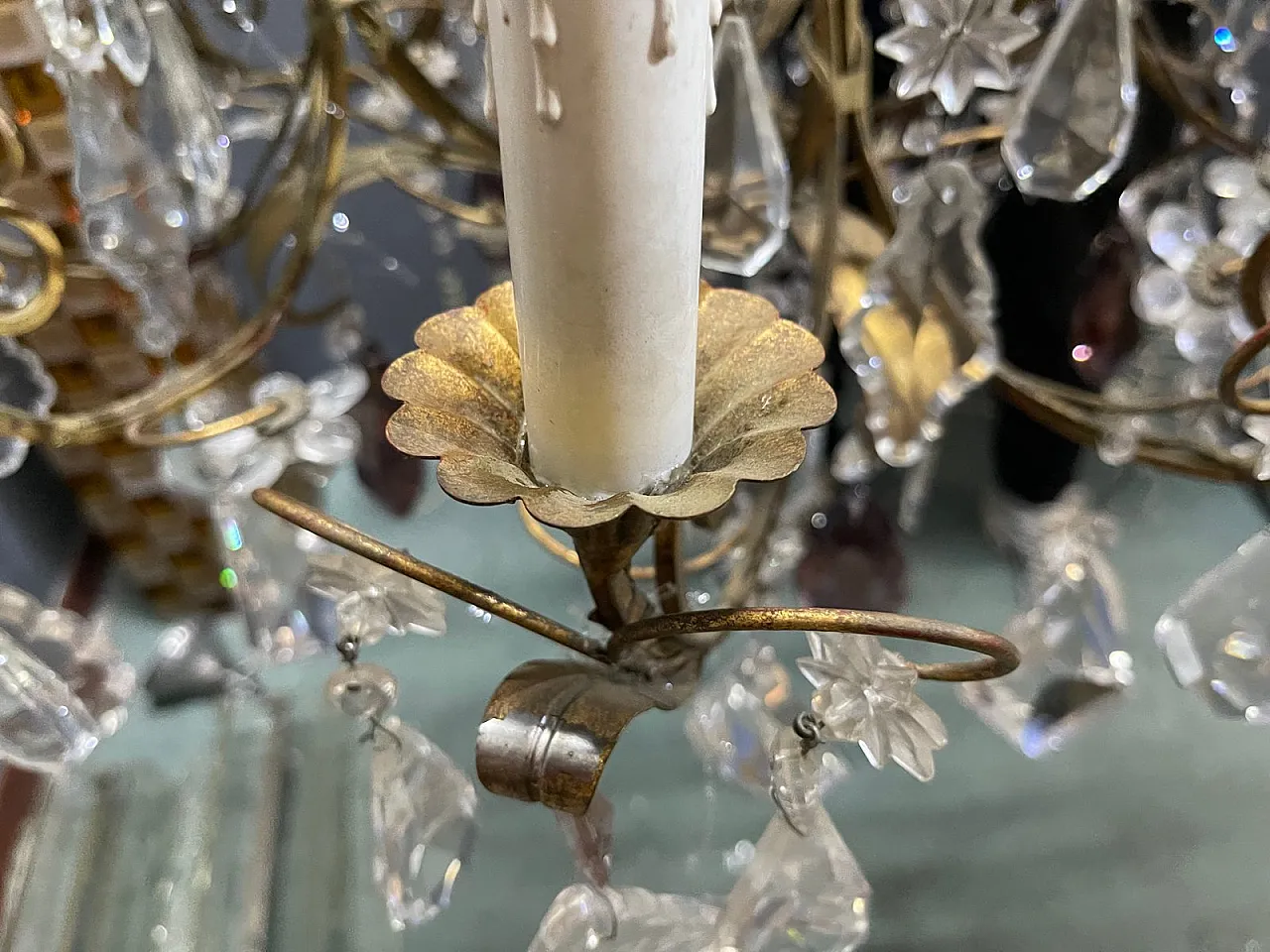 Lampadario grande fiorentino con fiori in vetro di Murano, Italia, anni '50 9