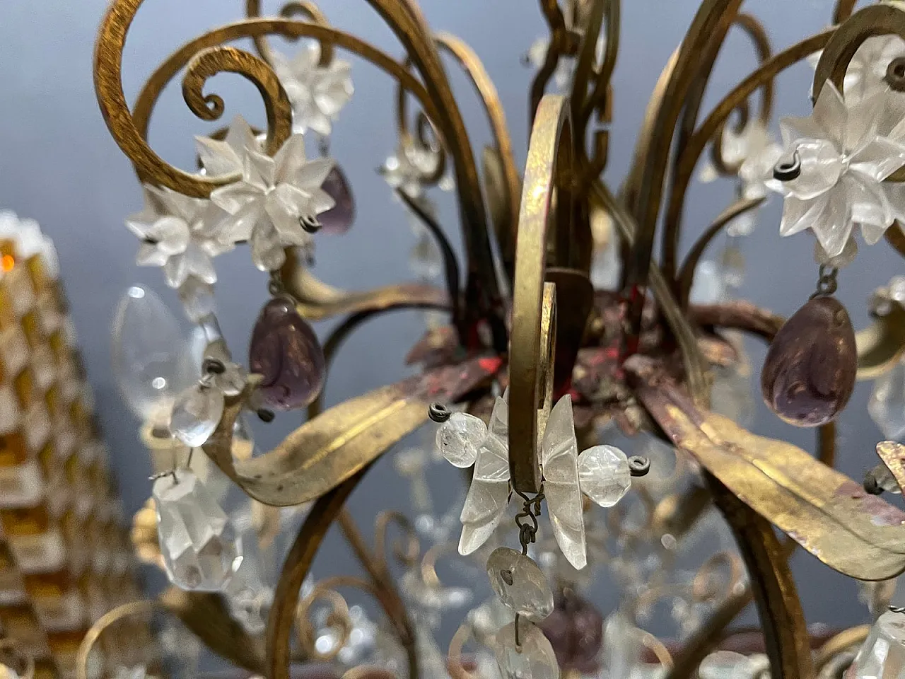 Lampadario grande fiorentino con fiori in vetro di Murano, Italia, anni '50 10