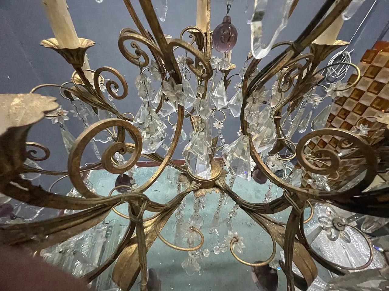 Lampadario grande fiorentino con fiori in vetro di Murano, Italia, anni '50 12