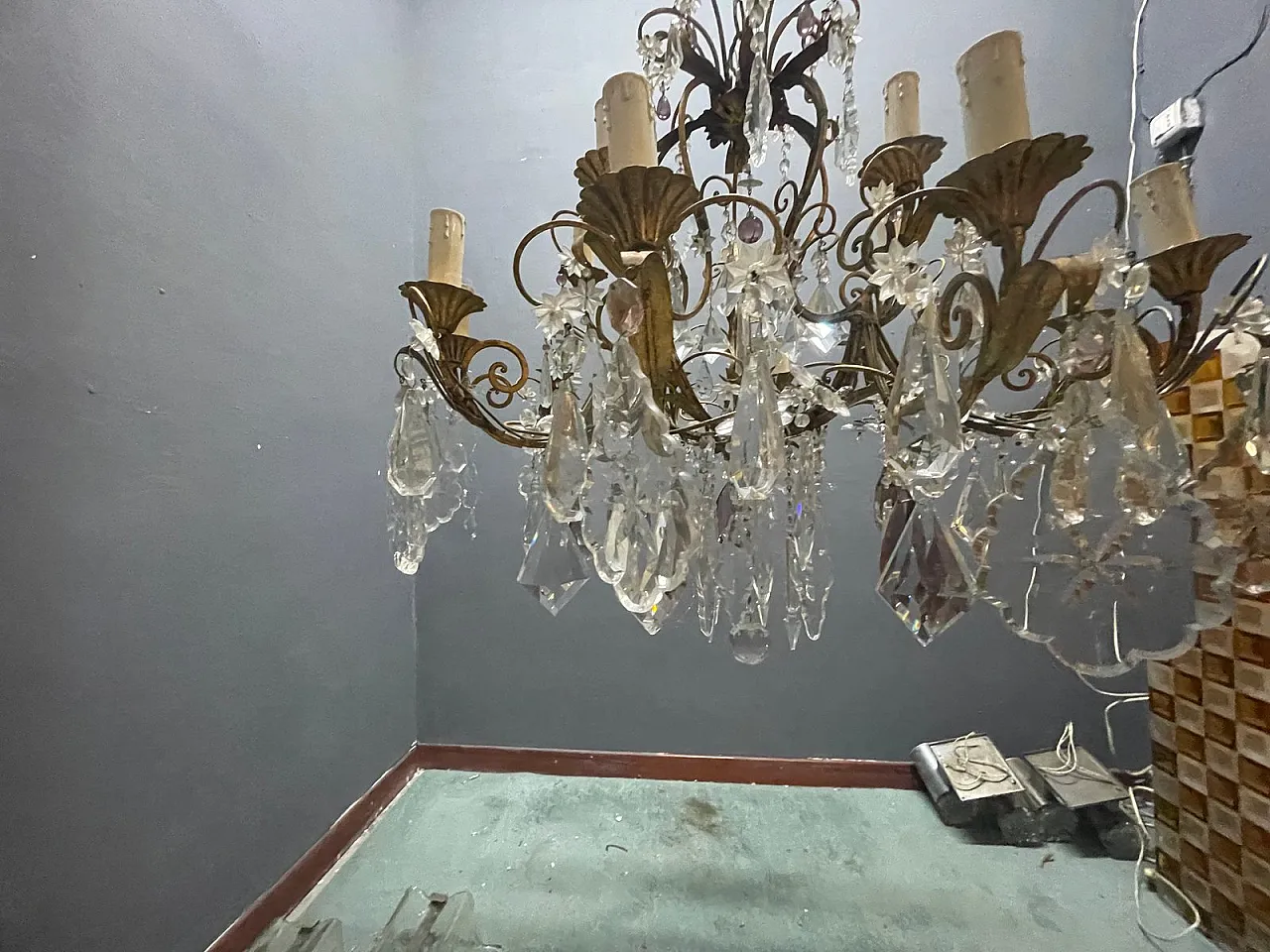 Lampadario grande fiorentino con fiori in vetro di Murano, Italia, anni '50 14