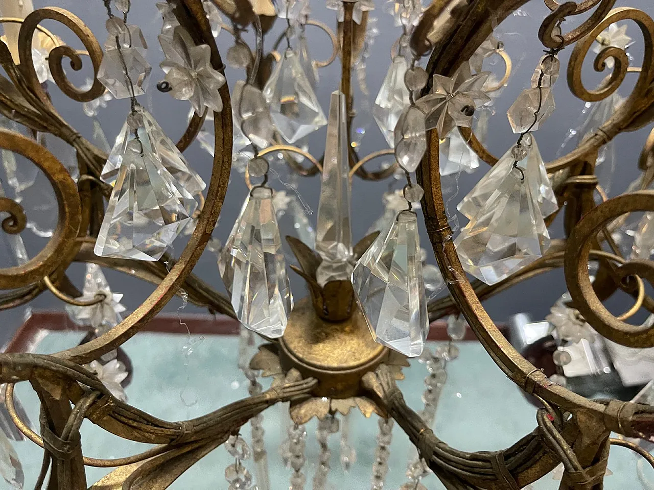 Lampadario grande fiorentino con fiori in vetro di Murano, Italia, anni '50 15