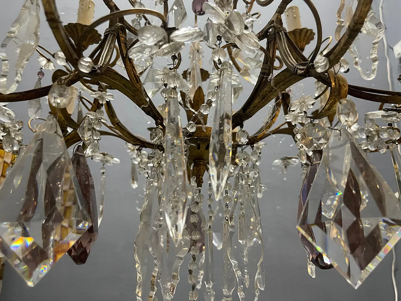 Lampadario grande fiorentino con fiori in vetro di Murano, Italia, anni '50 16