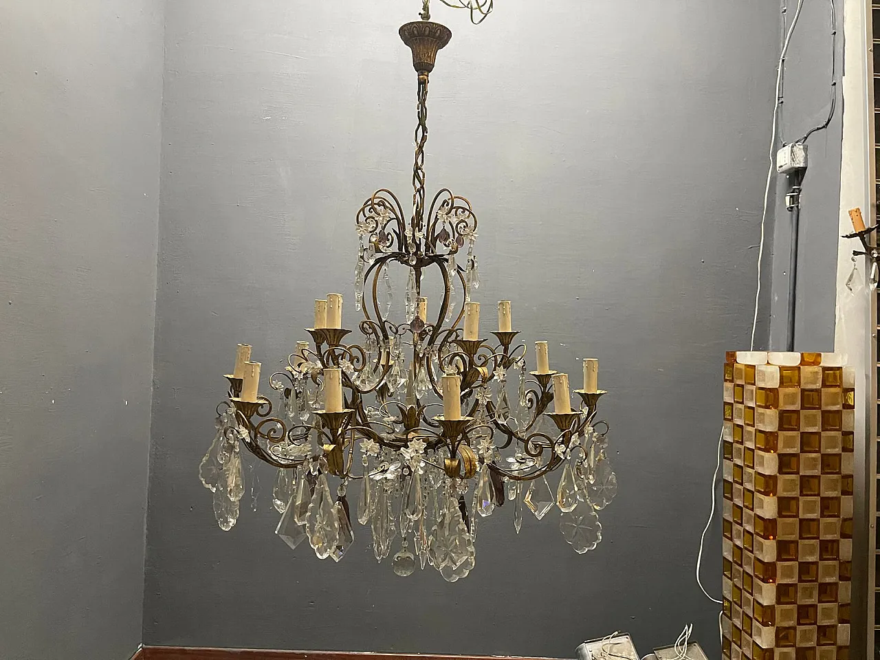 Lampadario grande fiorentino con fiori in vetro di Murano, Italia, anni '50 18