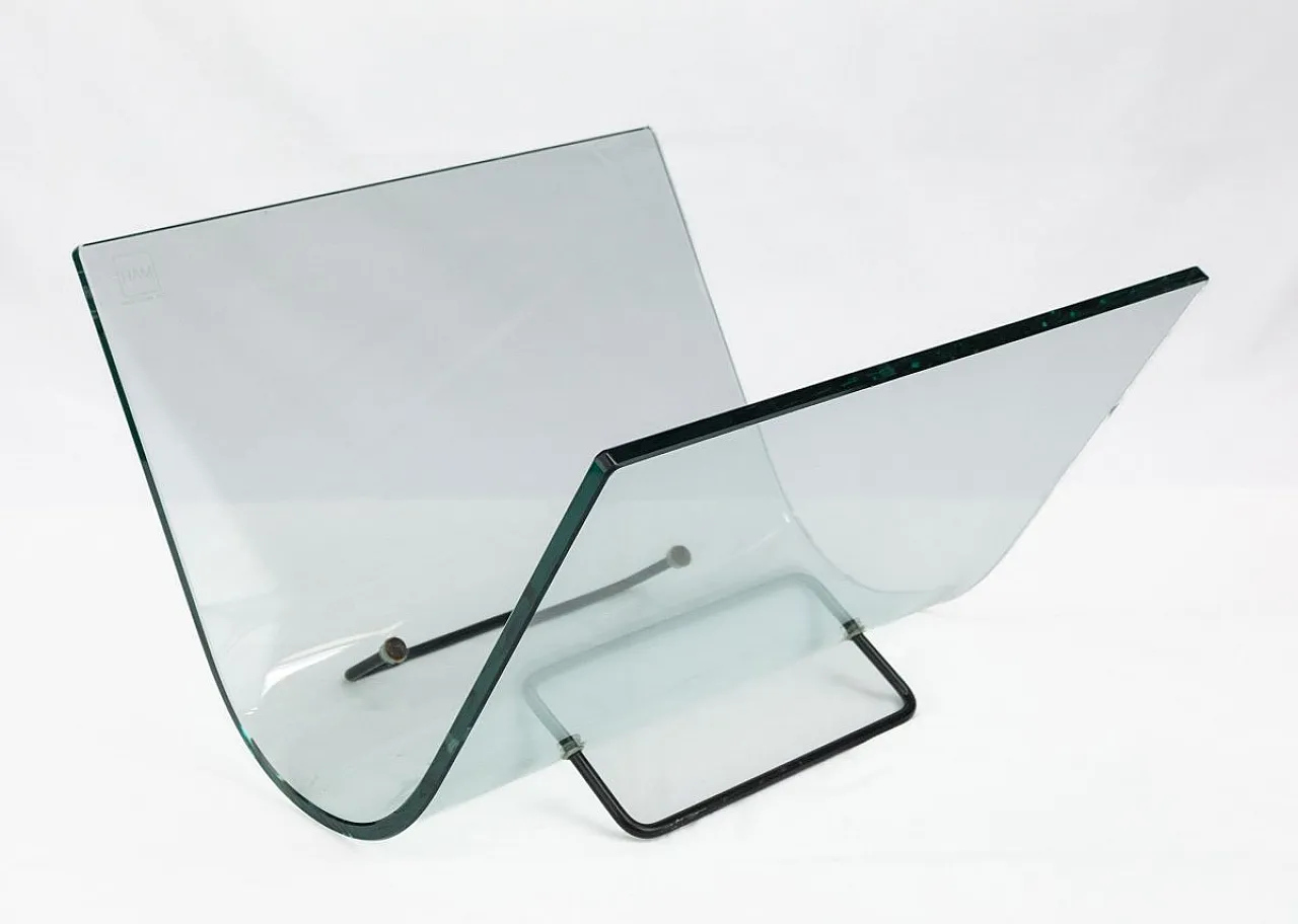 Curved glass magazine rack from Fiam, 1980s 1