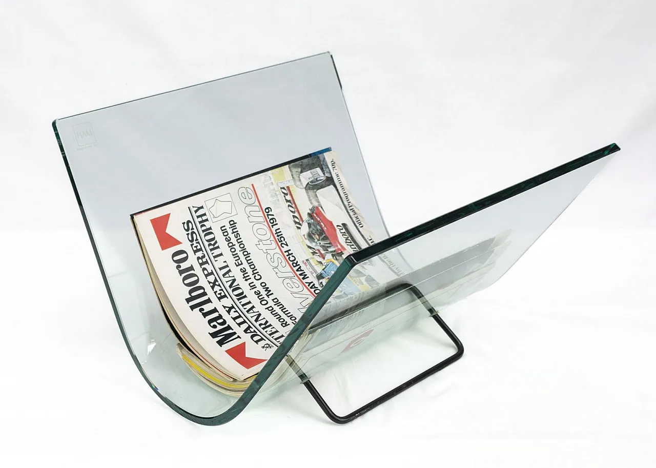 Curved glass magazine rack from Fiam, 1980s 4