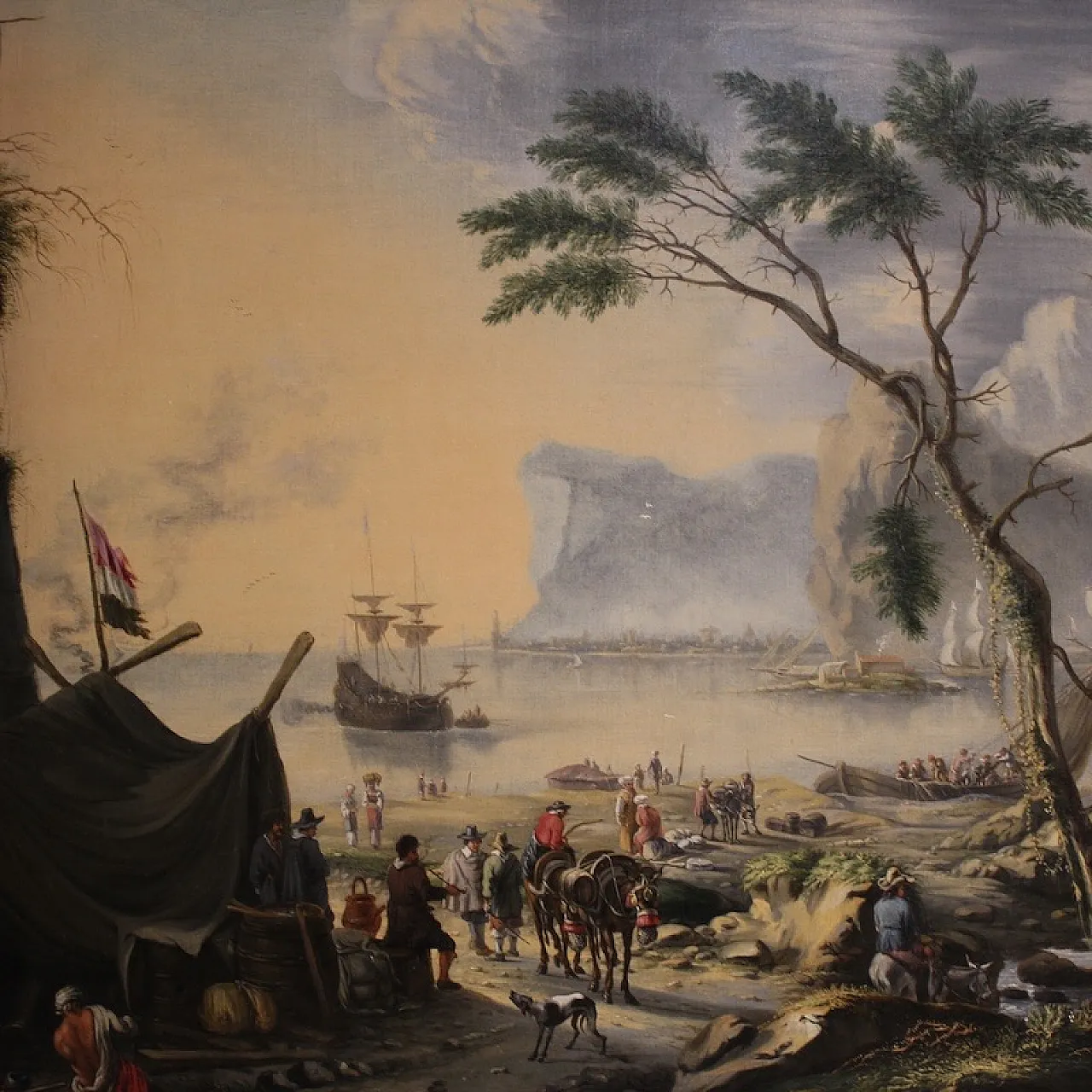 Flemish painting, large landscape with sailing ships, 17th century 2