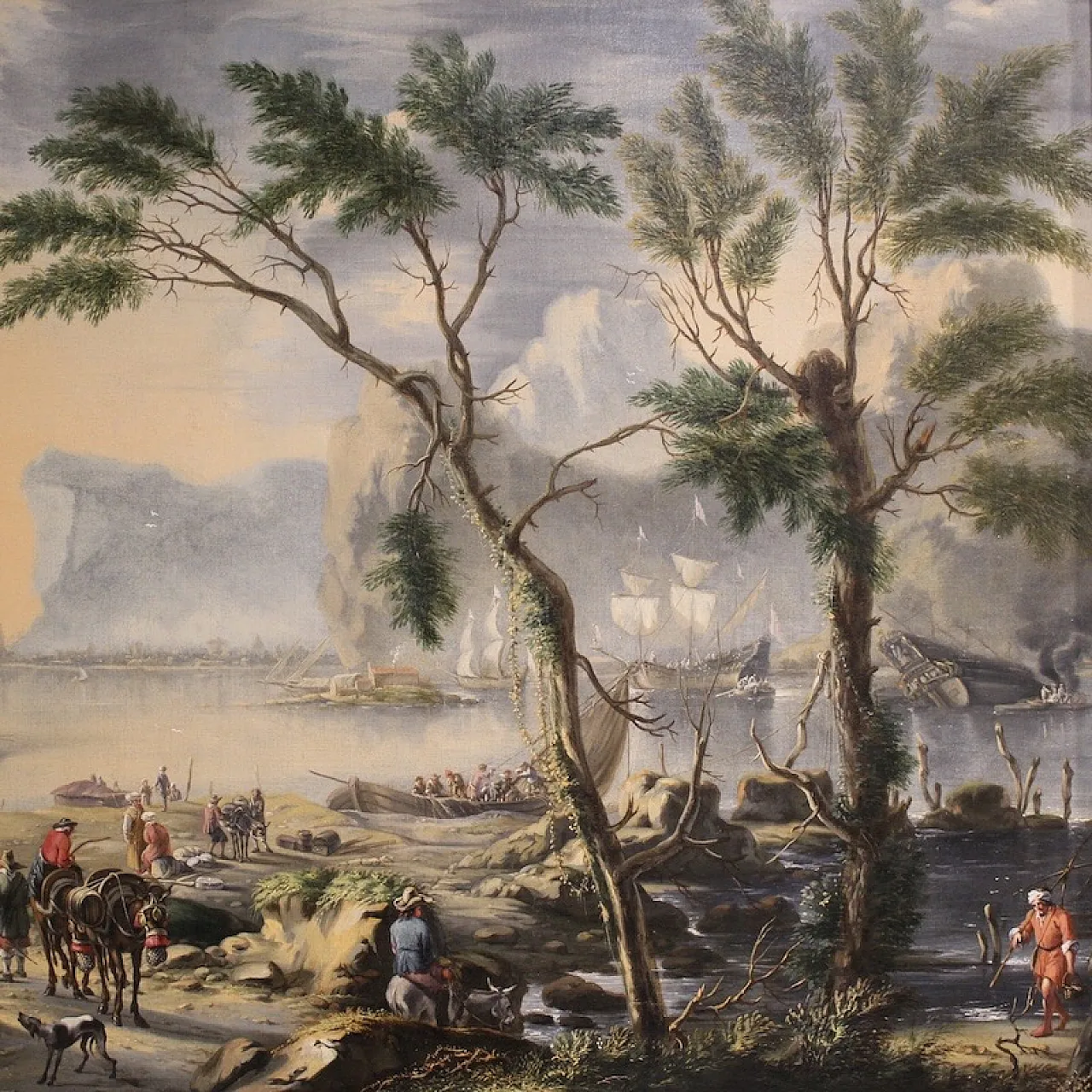 Flemish painting, large landscape with sailing ships, 17th century 3
