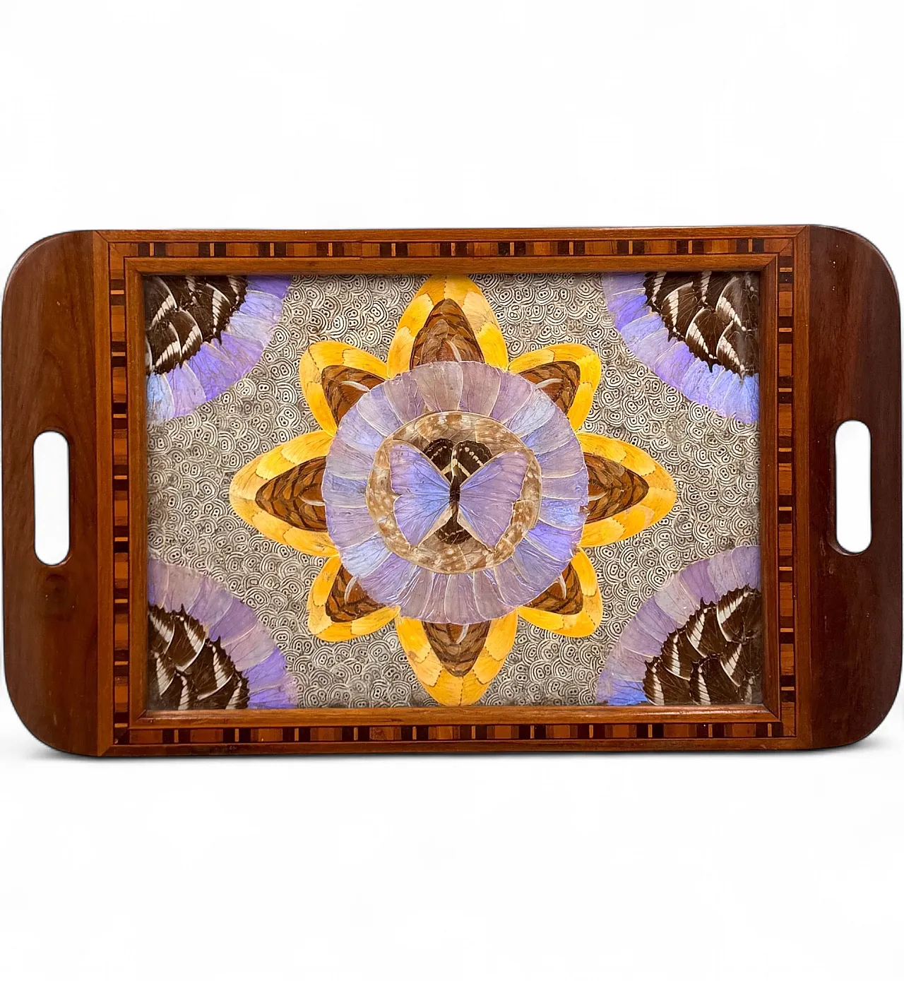Wooden tray inlaid with butterfly wings, Brazil, 1950s 13