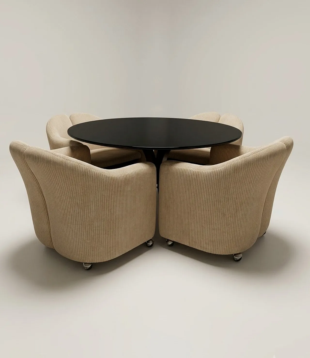 T69 table by Osvaldo Borsani and 4 wheeled chairs by Eugenio Gerli for 2
