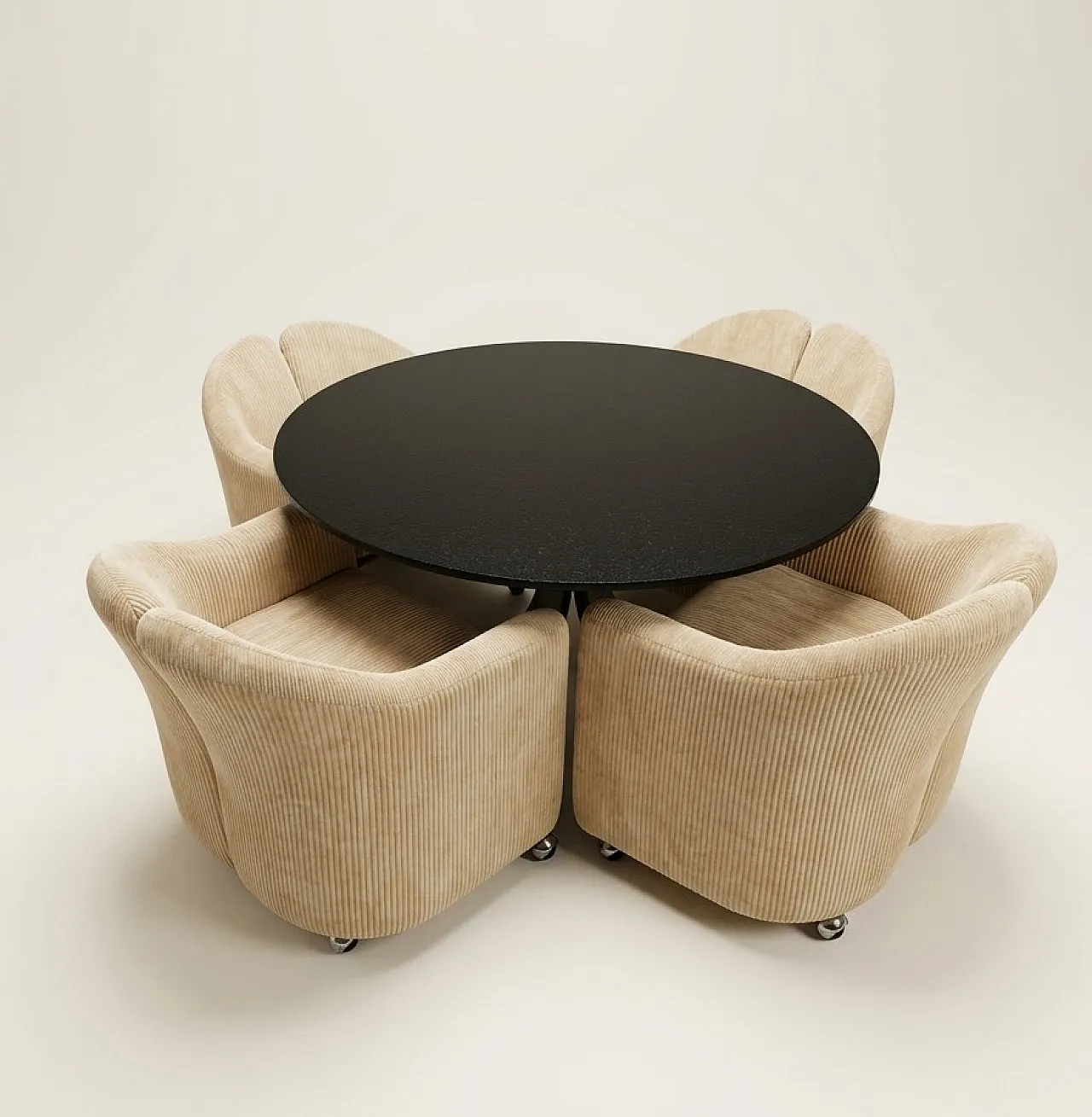 T69 table by Osvaldo Borsani and 4 wheeled chairs by Eugenio Gerli for 3