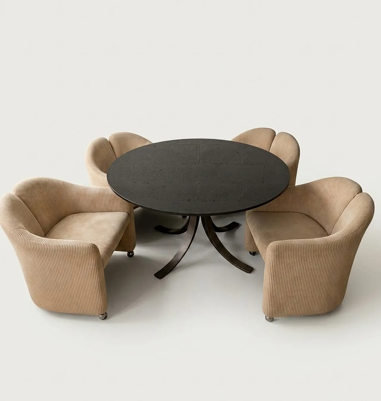 T69 table by Osvaldo Borsani and 4 wheeled chairs by Eugenio Gerli for 4