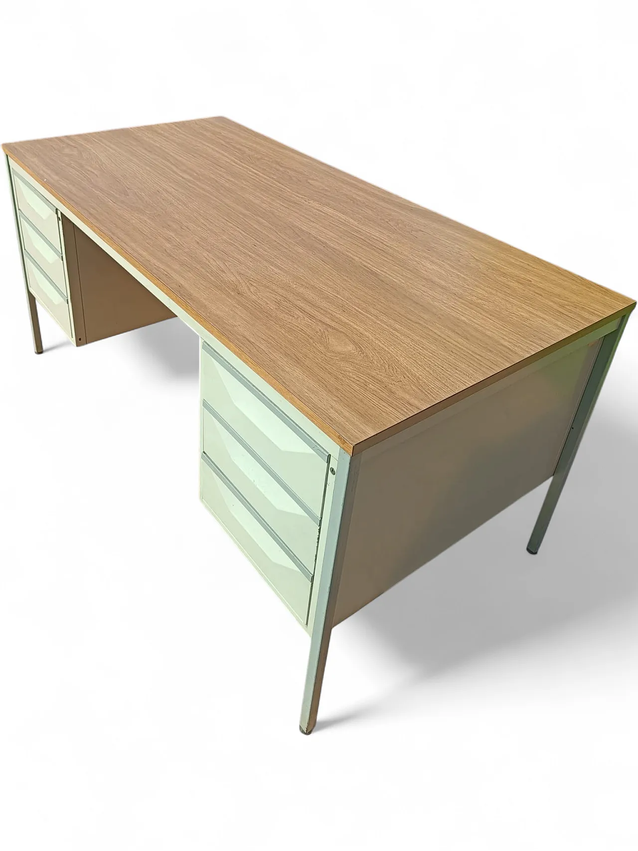 Industrial desk 6 drawers, metal and wood, 1960s 9