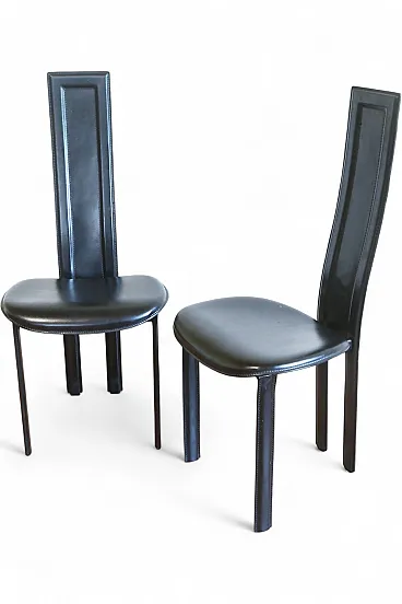 Pair of black leather Alice chairs by Giorgio Cattelan, 1980s