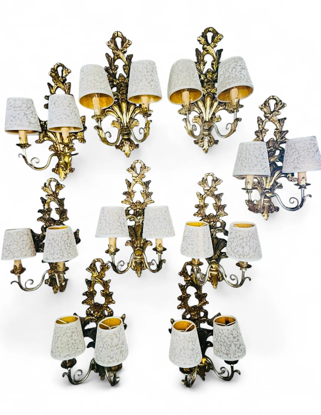 9 Applique da Parete a Due Luci in Legno Dorato, anni '70 29