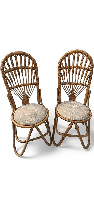 Pair of Bamboo and Wicker Chairs, 70s