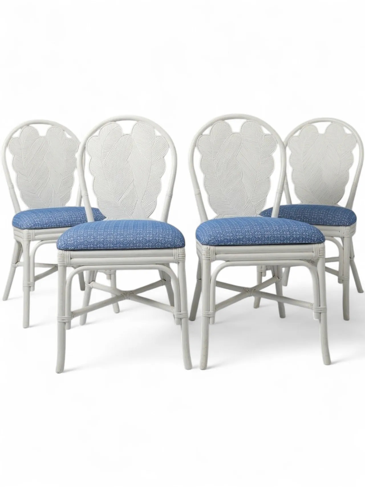 4 pencil reed rattan chairs, 1980s 5