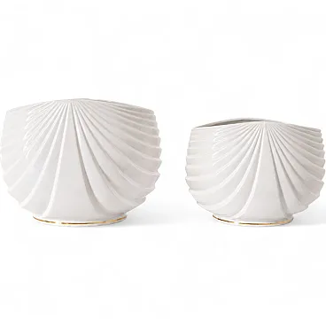 Pair of Gio Ponti style white and gold ceramic vases, 1970s