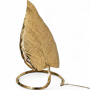 Tommaso Barbi style leaf-shaped brass lamp, Italy, 70s