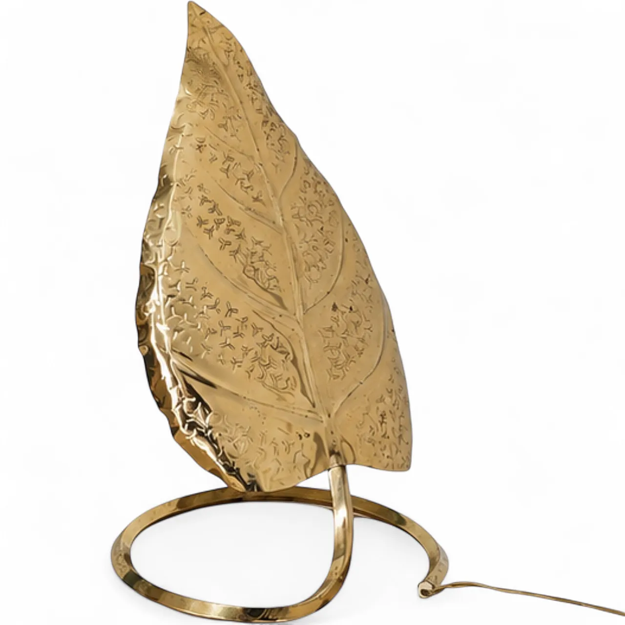 Tommaso Barbi style leaf-shaped brass lamp, Italy, 70s 9