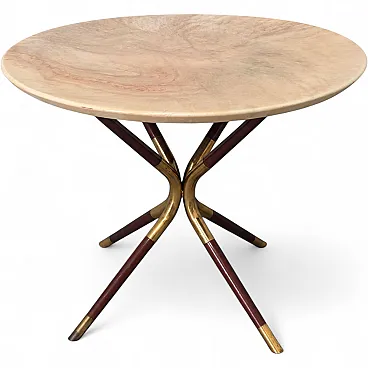 Cesare Lacca coffee table in brass, wood and imitation marble, 1958