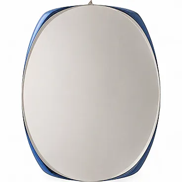 Specchio in vetro di murano blu Cristal Art, anni '70