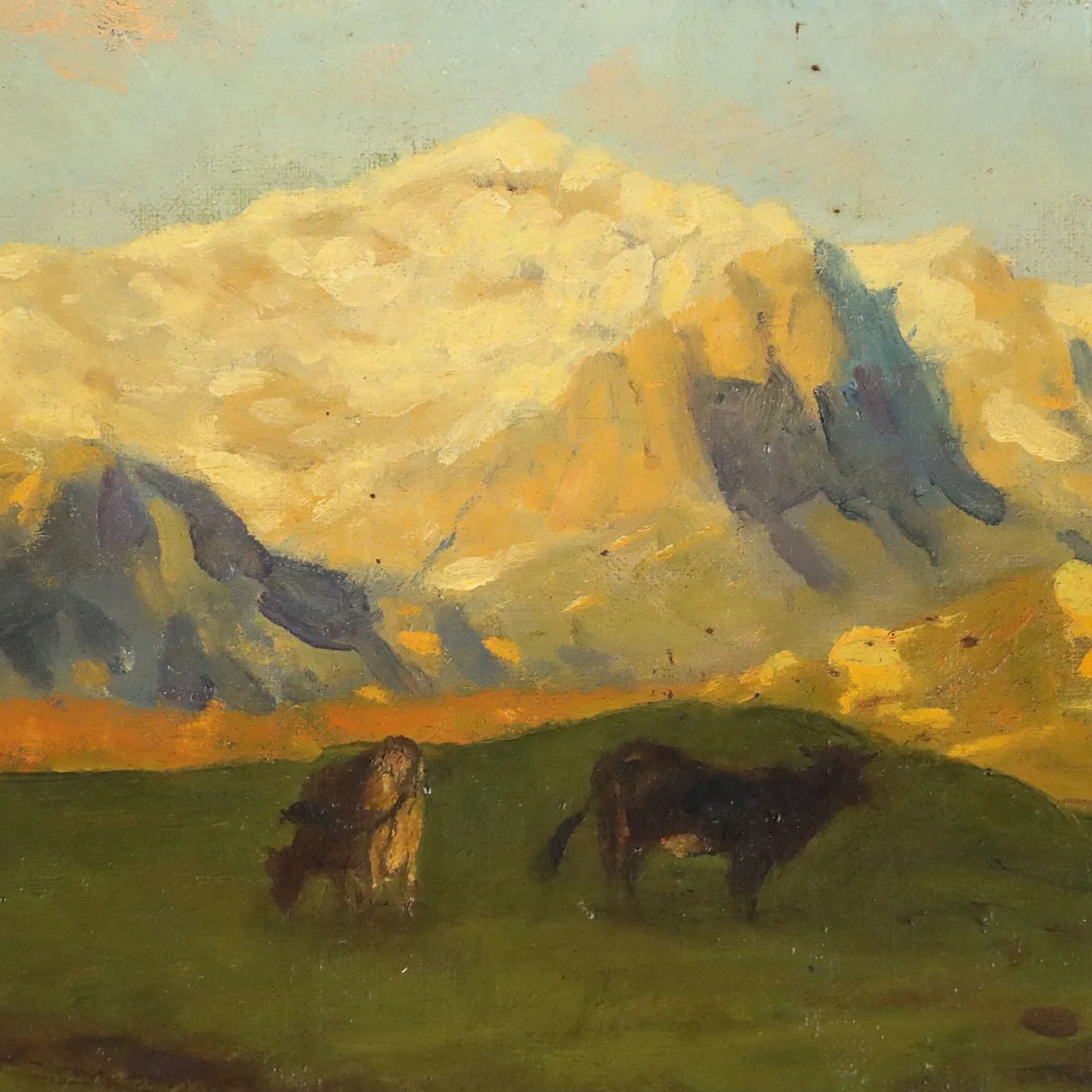 Alpine glimpse with cows by Eugenio Spreafico, 19th century 3