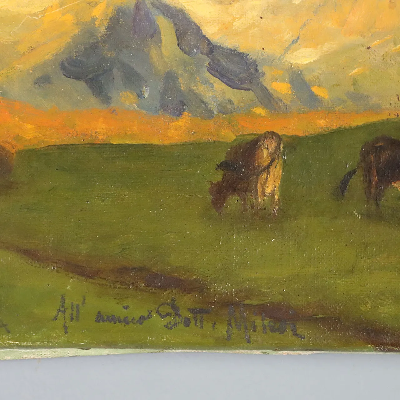 Alpine glimpse with cows by Eugenio Spreafico, 19th century 7