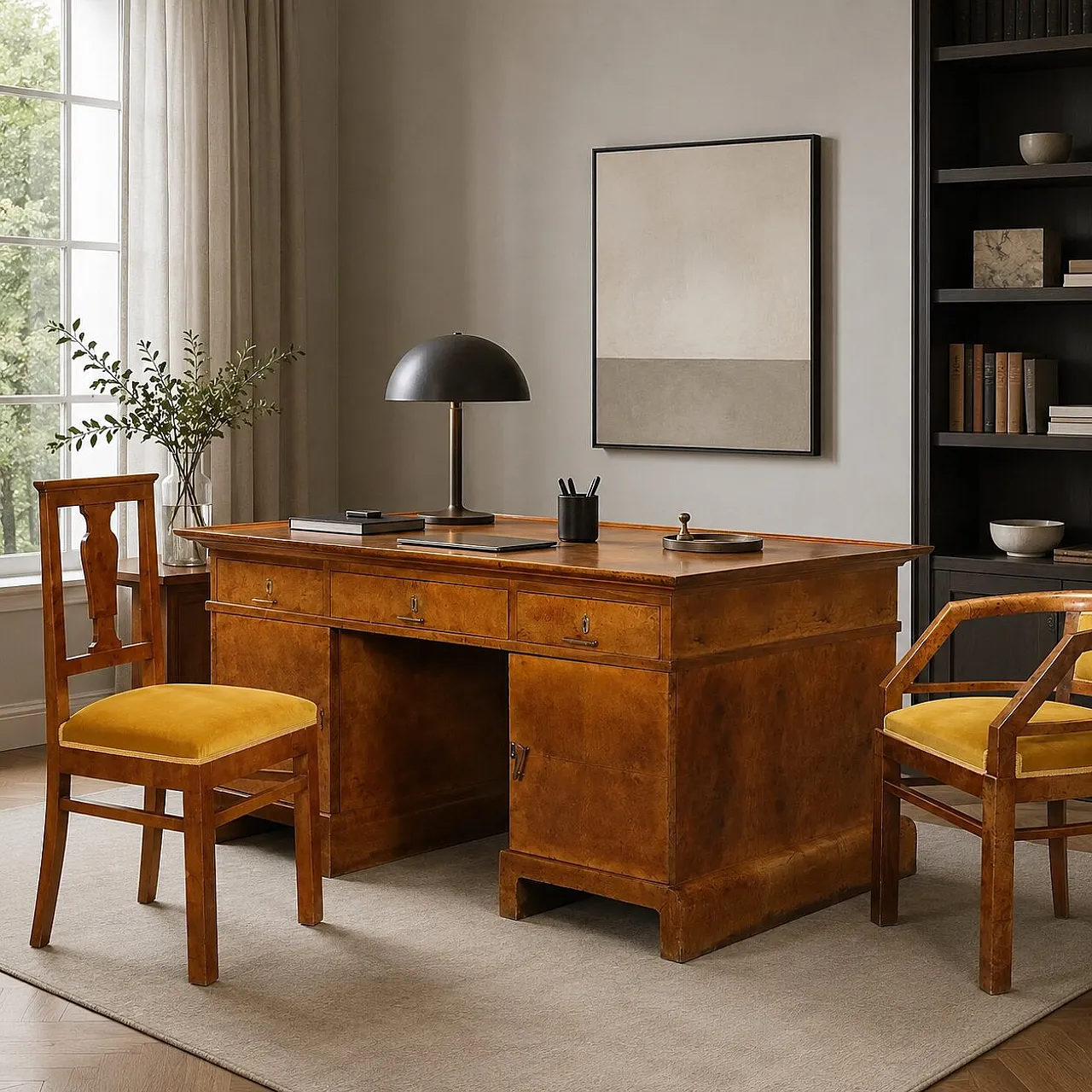 Art Deco desk in walnut and walnut root, late 20th century 2