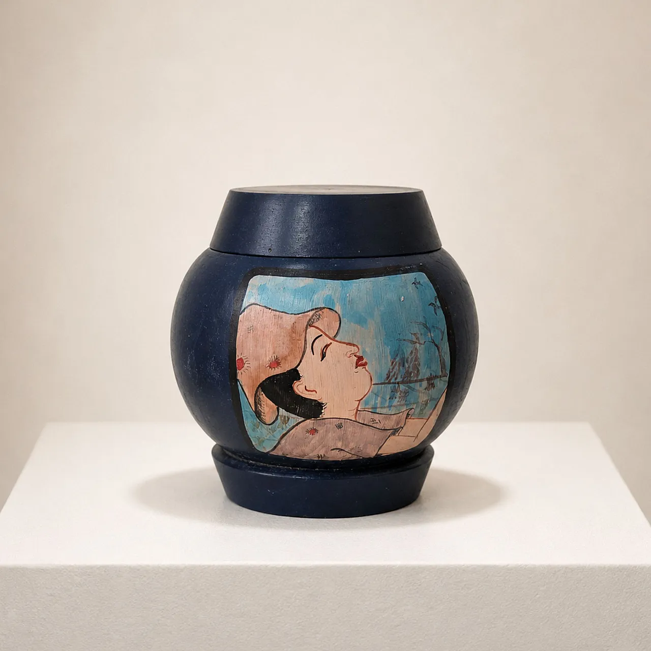 Folk Art Scatole decorative cinesi in legno dipinto a mano, anni ’50 1
